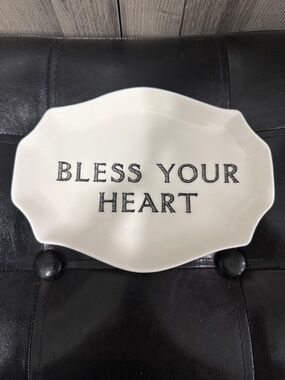 Creative Co-Op Bless Your Heart Small White Plate Trinket Tray Southern Saying